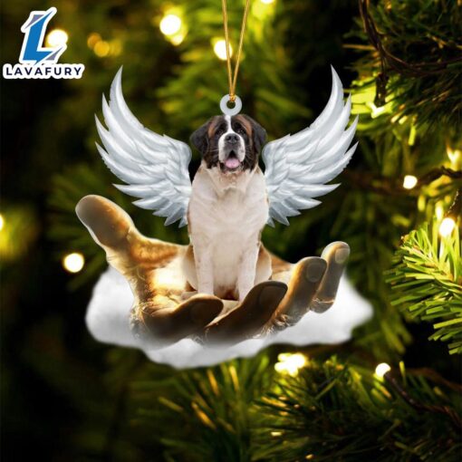 St Bernard On The Hands Of Jesus Ornament, Gift For Christmas Dog Loves