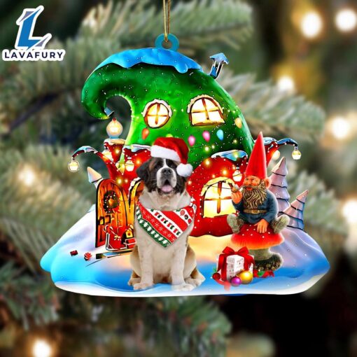 St Bernard With Rudolph’s House Christmas Ornament, Gift For Christmas Dog Loves