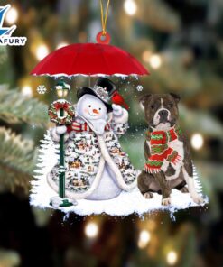 Staffordshire Bull Terrier With Snowman…