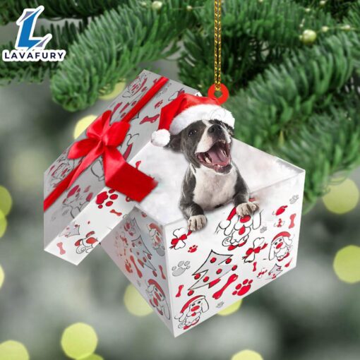 Staffordshire-Bull-Terrier In Gift Box Christmas Ornament, Gift For Christmas Dog Loves