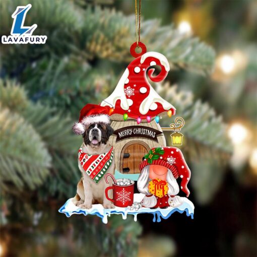 St-Bernard With Mushroom House Christmas Ornament, Gift For Christmas Dog Loves