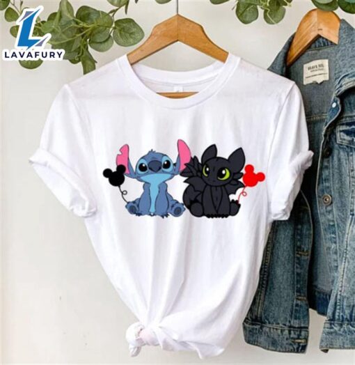 Stitch and Toothless Shirt, How To Train Your Dragon, Disney Cute Custom Shirt, Lilo and Stitch