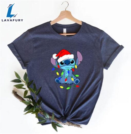 Stitch Christmas Shirt, Stitch Xmas Tree Santa Hat Present Christmas Xmas Shirt, Stitch Holiday Shirt, Stitch Disney Xmas Shirt