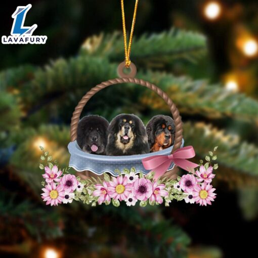 Tibetan Mastiff Dogs In The Basket Ornament, Gift For Christmas Dog Loves