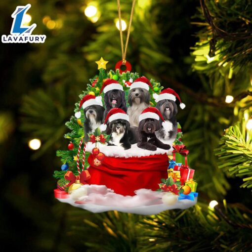 Tibetan Terrier Dogs In A Gift Bag Christmas Ornament, Gift For Christmas Dog Loves