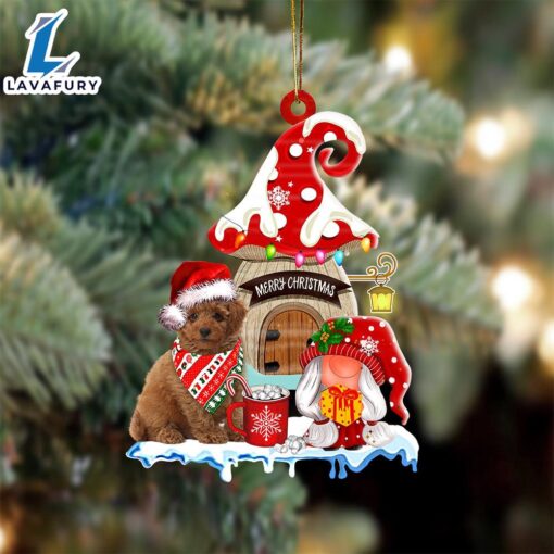 Toy-Poodle With Mushroom House Christmas Ornament, Gift For Christmas Dog Loves