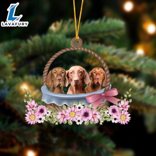 Vizsla Dogs In The Basket Ornament, Gift For Christmas Dog Loves