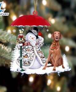 Vizsla With Snowman Christmas Ornament,…