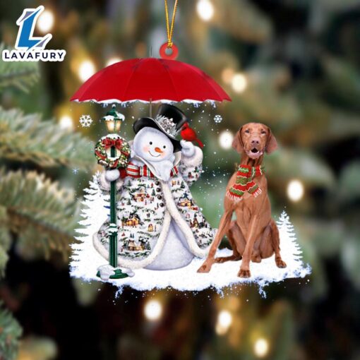 Vizsla With Snowman Christmas Ornament, Gift For Christmas Dog Loves