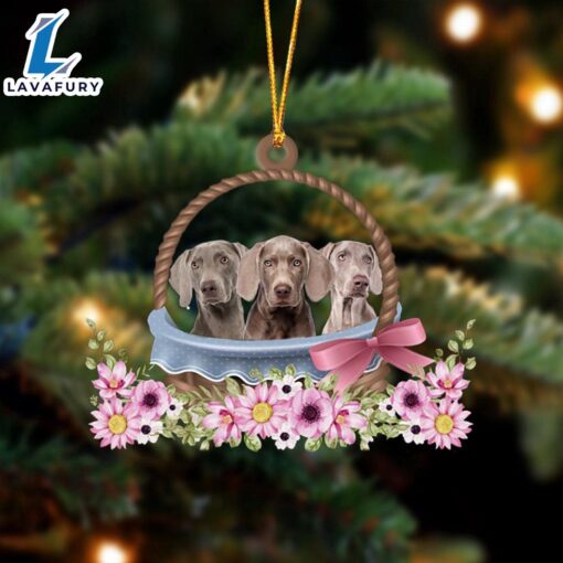 Weimaraner Dogs In The Basket Ornament, Gift For Christmas Dog Loves