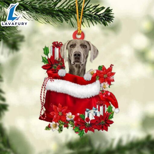 Weimaraner In Gift Bag Christmas Ornament, Gift For Christmas Dog Loves