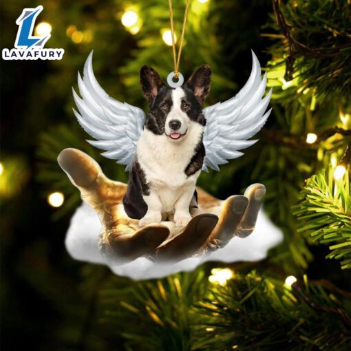 Welsh Corgi On The Hands Of Jesus Ornament, Gift For Christmas Dog Loves