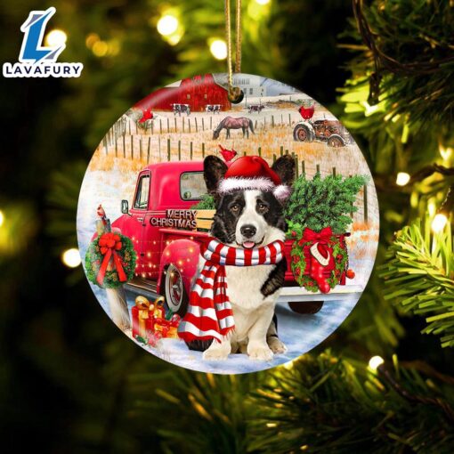 Christmas 2024  Welsh Corgi With Red Truck Christmas Ornament, Gift For Christmas