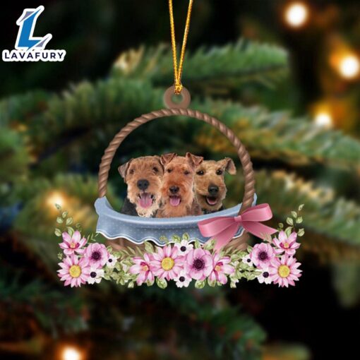 Welsh Terrier Dogs In The Basket Ornament, Gift For Christmas Dog Loves