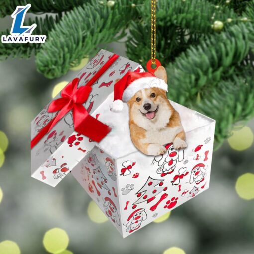 Welsh-Corgi In Gift Box Christmas Ornament, Gift For Christmas Dog Loves