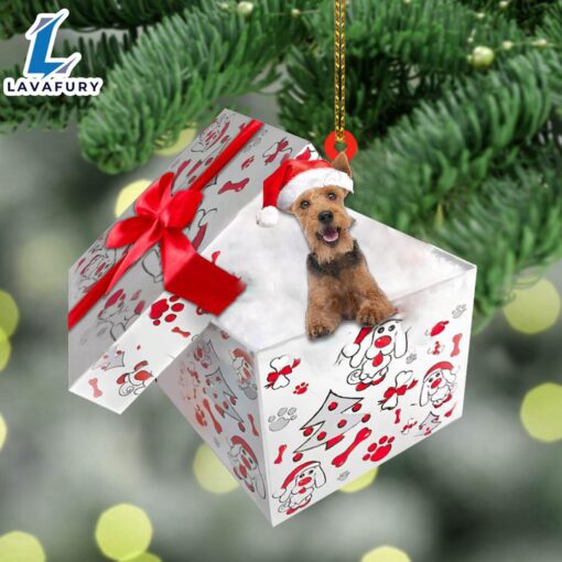 Welsh-Terrier In Gift Box Christmas Ornament, Gift For Christmas Dog Loves