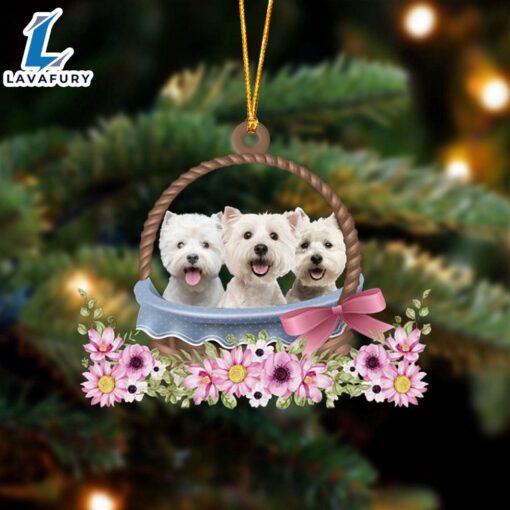 West Highland White Terrier Dogs In The Basket Ornament, Gift For Christmas Dog Loves