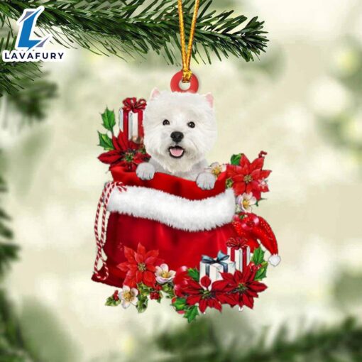 West Highland White Terrier In Gift Bag Christmas Ornament, Gift For Christmas Dog Loves