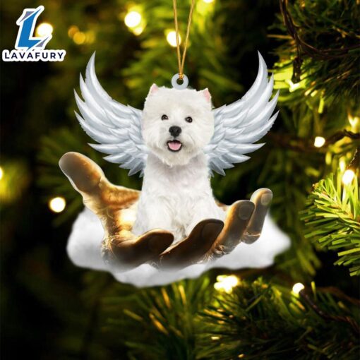 West Highland White Terrier On The Hands Of Jesus Ornament, Gift For Christmas Dog Loves