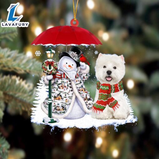 West Highland White Terrier With Snowman Christmas Ornament, Gift For Christmas Dog Loves