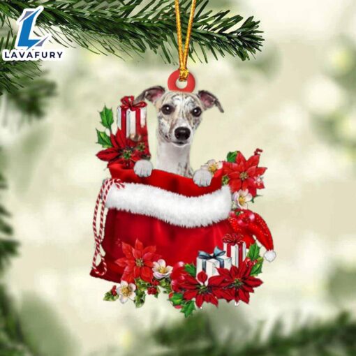 Whippet In Gift Bag Christmas Ornament, Gift For Christmas Dog Loves