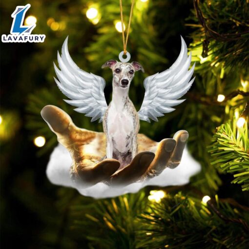 Whippet On The Hands Of Jesus Ornament, Gift For Christmas Dog Loves