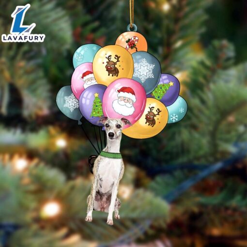 Whippet With Balloons Christmas Ornament, Gift For Christmas Dog Loves