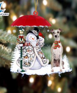 Whippet With Snowman Christmas Ornament,…