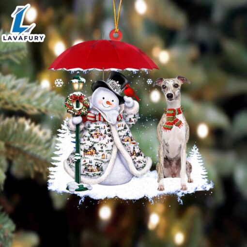 Whippet With Snowman Christmas Ornament, Gift For Christmas Dog Loves