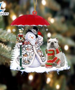 White American Bulldog With Snowman…