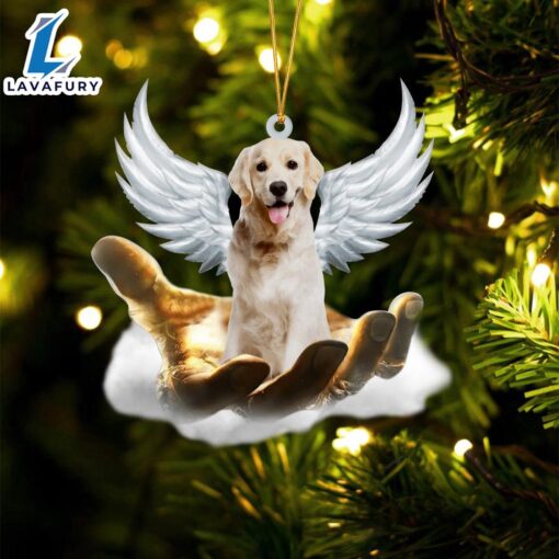 White Golden Retriever On The Hands Of Jesus Ornament, Gift For Christmas Dog Loves