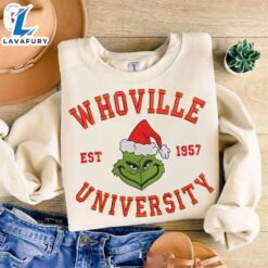 Whoville University Est 1957 Embroidered Sweatshirt,  Embroidered Grinch Hoodie, Christmas Shirt, Gift For MomFunny Christmas Shirt