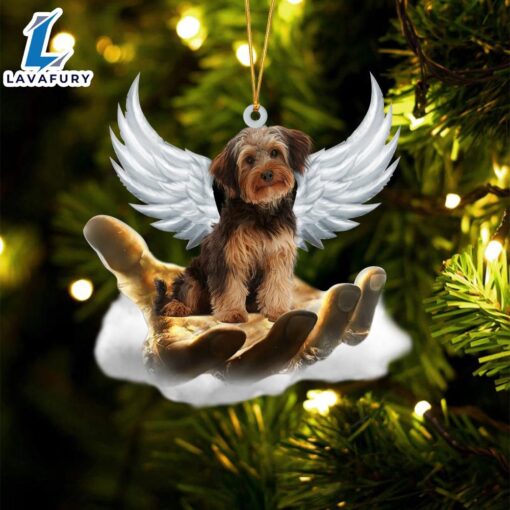 Yorkiepoo On The Hands Of Jesus Ornament, Gift For Christmas Dog Loves