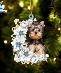 Yorkshire Terrier Flowers Moon Ornament,…