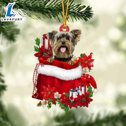 Yorkshire Terrier In Gift Bag Christmas Ornament, Gift For Christmas Dog Loves