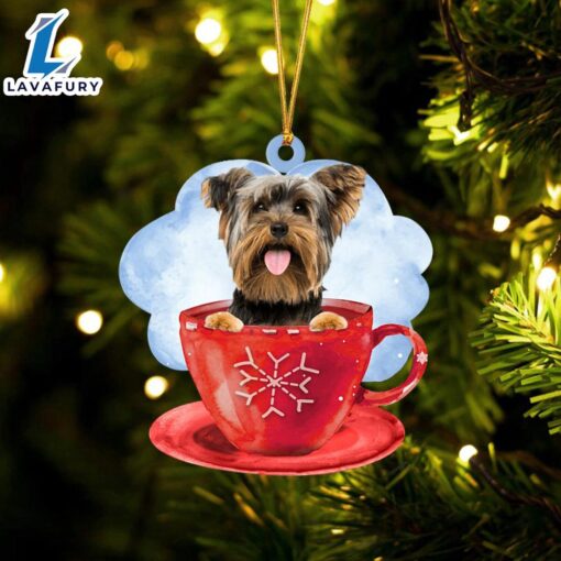 Yorkshire Terrier On The Cup Christmas Ornament, Gift For Christmas Dog Loves