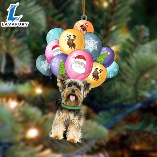 Yorkshire Terrier With Balloons Christmas Ornament, Gift For Christmas Dog Loves