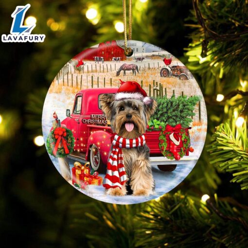 Christmas 2024  Yorkshire Terrier With Red Truck Christmas Ornament, Gift For Christmas