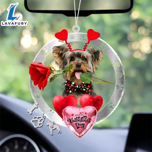 Yorkshire Terrier With Rose & Heart Balloon Ornament, Gift For Christmas Dog Loves