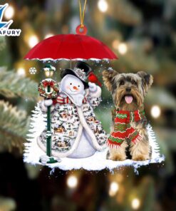 Yorkshire Terrier With Snowman Christmas…