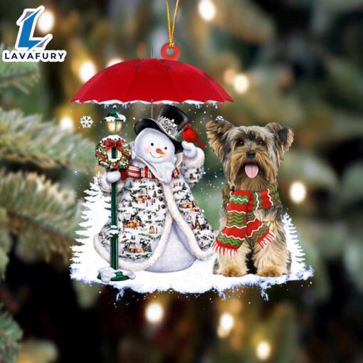 Yorkshire Terrier With Snowman Christmas Ornament, Gift For Christmas Dog Loves