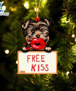 Yorkshire-Terrier Free Kiss Christmas Ornament,…