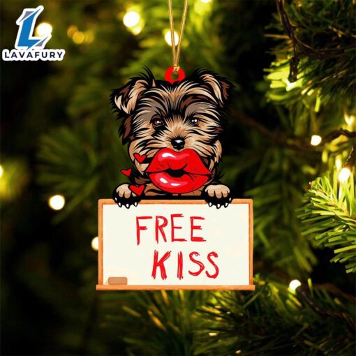 Yorkshire-Terrier Free Kiss Christmas Ornament, Gift For Christmas Dog Loves