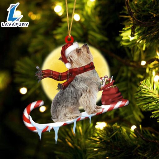 Yorkshire-Terrier On The Candy Cane Christmas Ornament, Gift For Christmas Dog Loves