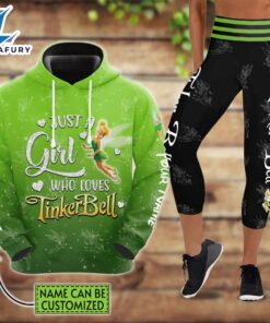 Custom Just A Girl Tinker Bell Glitter Pattern Hoodie And Capris Leggings Set