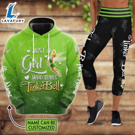 Custom Just A Girl Tinker Bell Glitter Pattern Hoodie And Capris Leggings Set