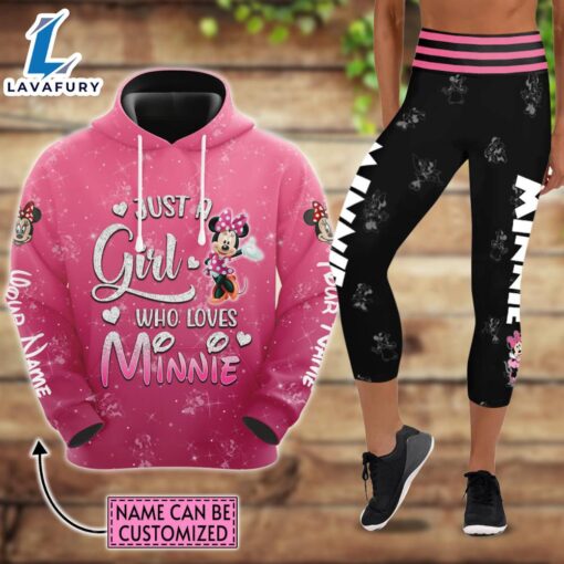 Custom Name Just A Girl Minnie Mouse Hoodie And Capris Leggings Set