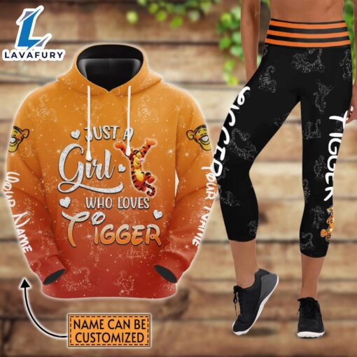 Custom Name Just A Girl Tigger Hoodie And Capris Leggings Set