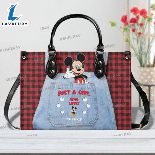 Custom Name Just A Girl Who Loves Mickey Leather Handbag