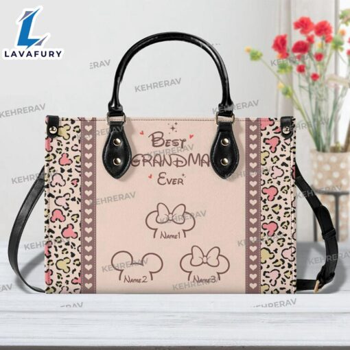 Custom Name Mickey Minnie Best Grandma Ever Leather Handbag